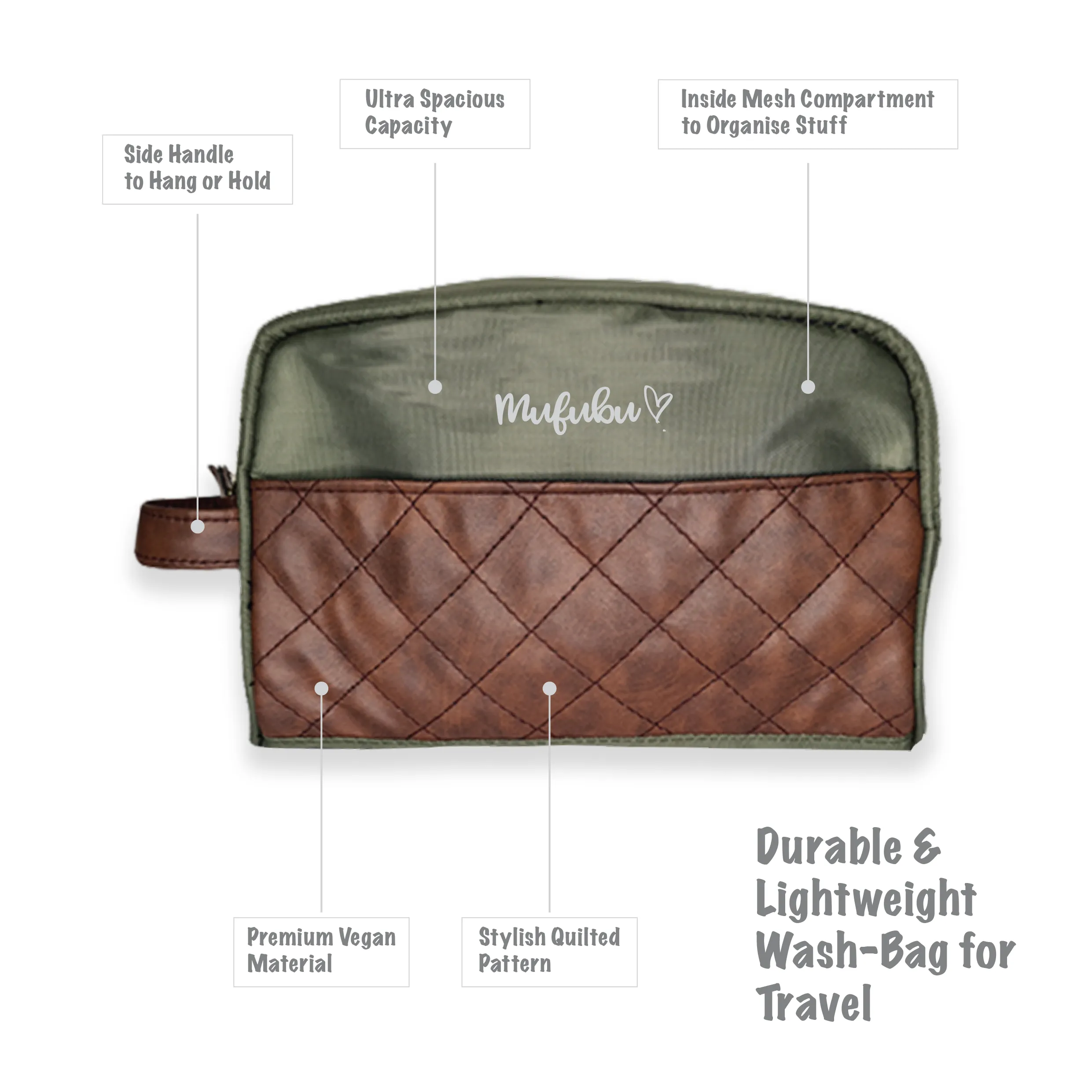 Signature Wash Bag - Army Green  Tan