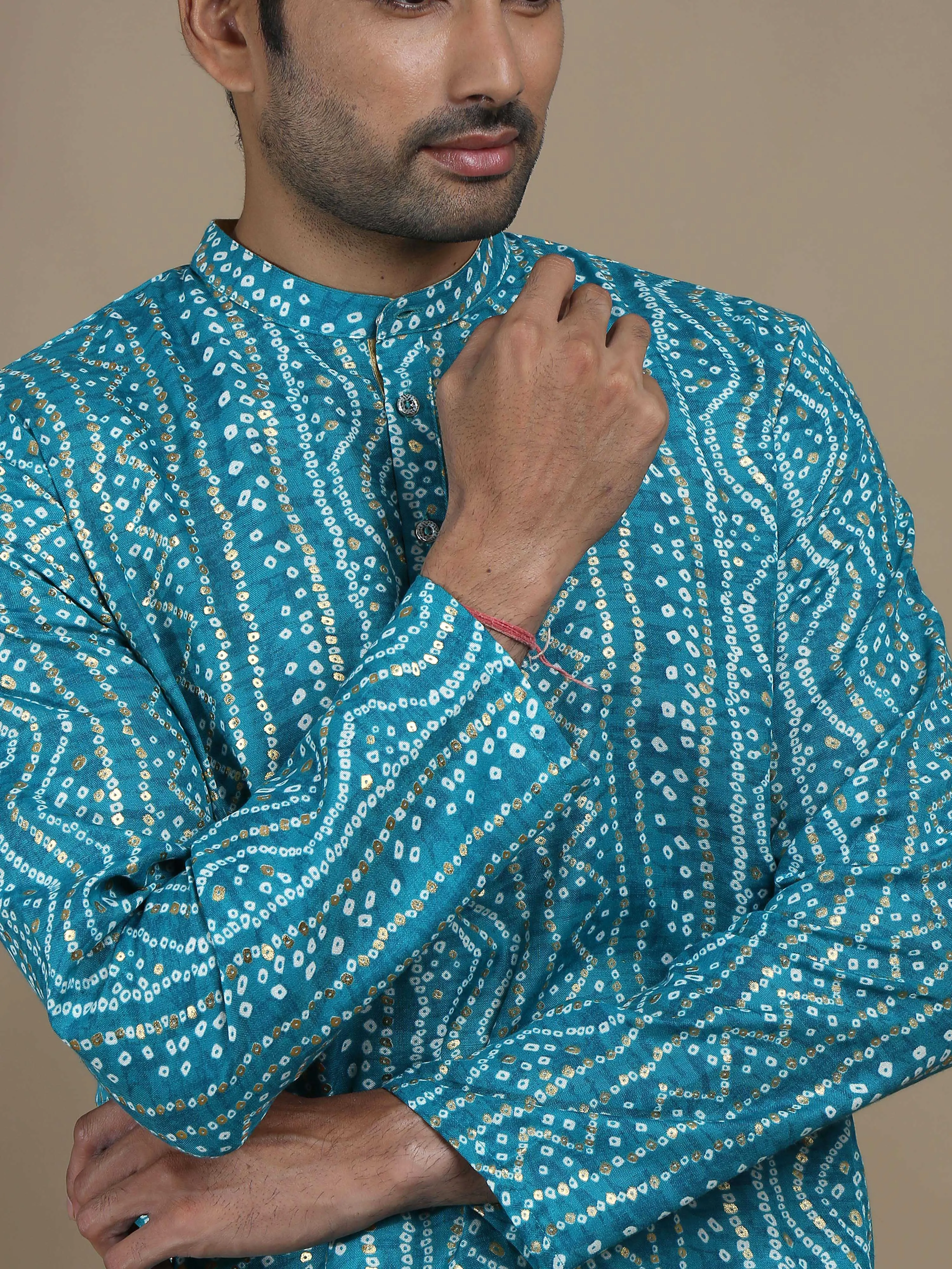 Sky Blue Bandhani Print Long Kurta