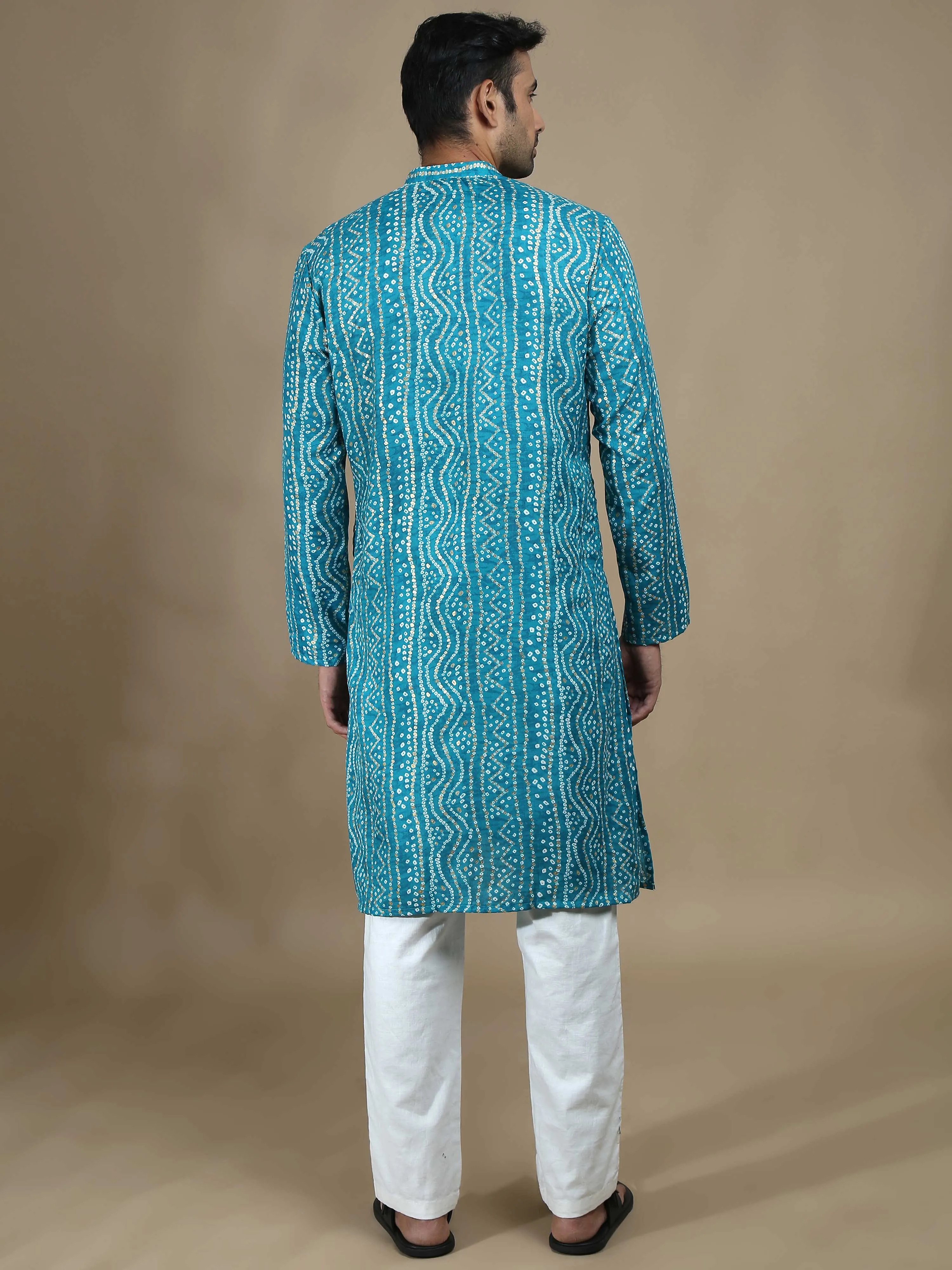 Sky Blue Bandhani Print Long Kurta
