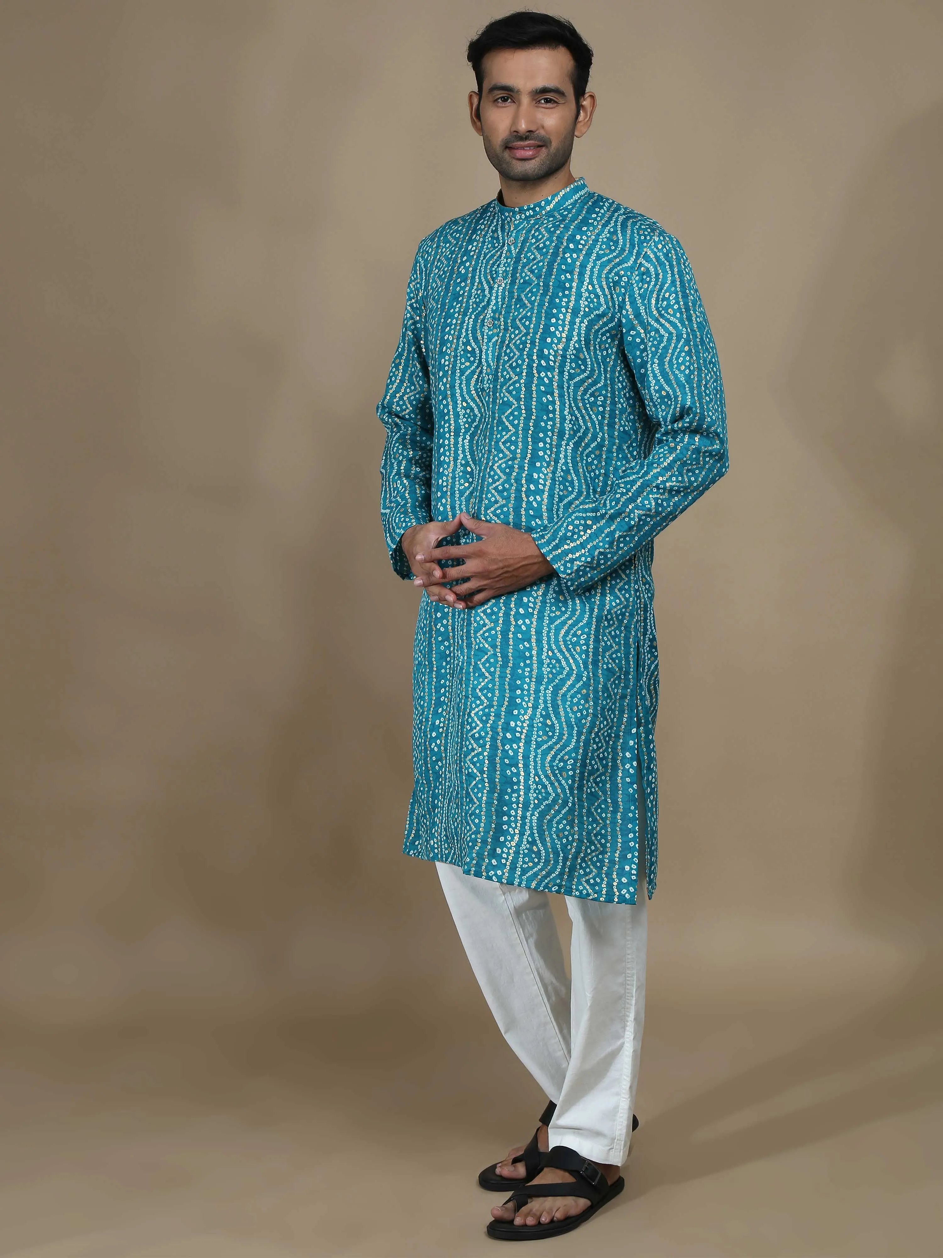 Sky Blue Bandhani Print Long Kurta