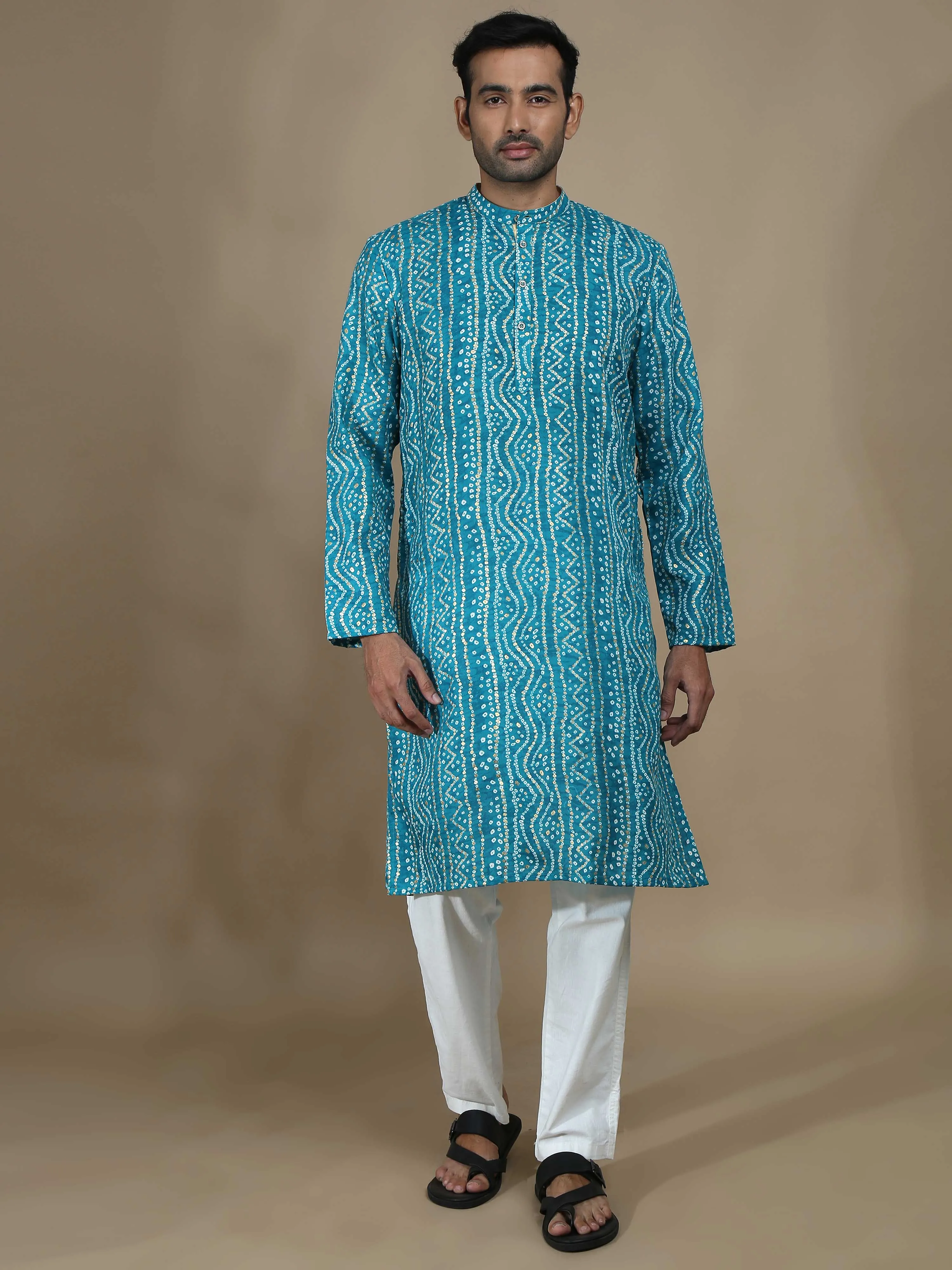 Sky Blue Bandhani Print Long Kurta