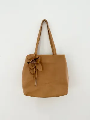 Soft Leather Tan Rosette Y2k Handbag Purse