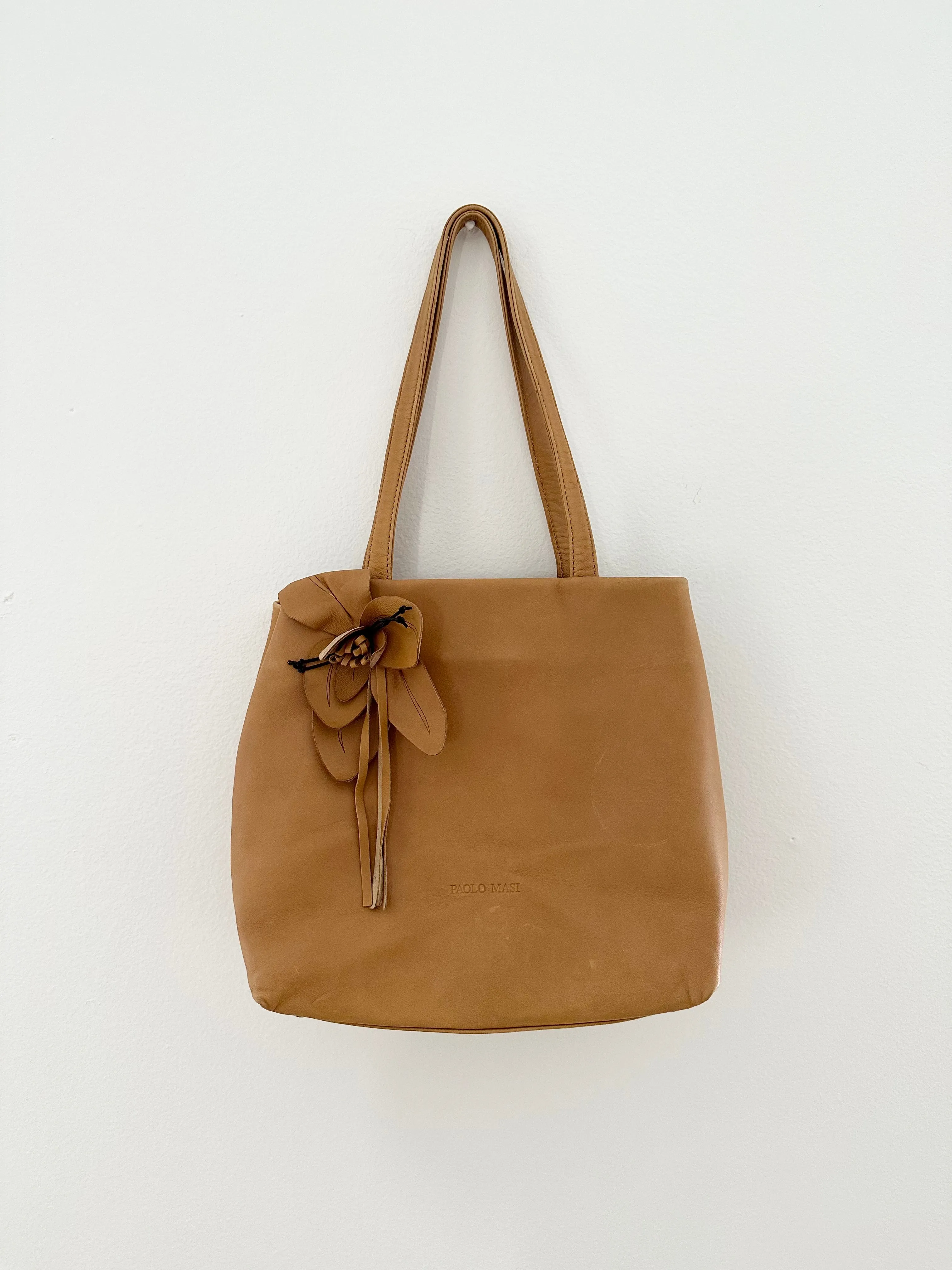 Soft Leather Tan Rosette Y2k Handbag Purse