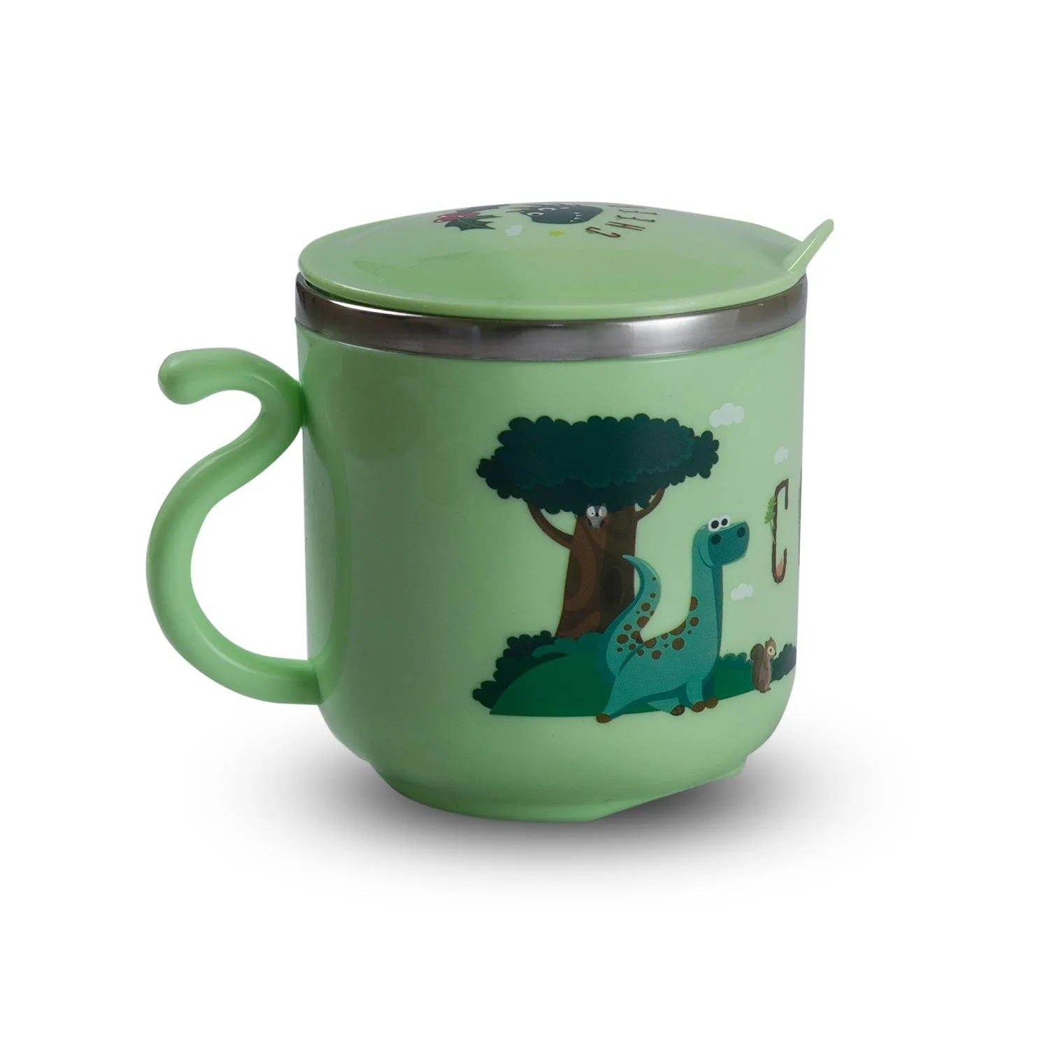 Stainless Steel Water Cup with Lid Dinosaur - Green