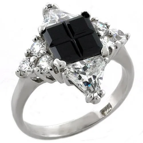 Sterling Silver Ring AAA GRD CZ Jet LOAS1031 for Women Style Rhodium