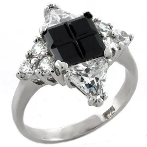 Sterling Silver Ring AAA GRD CZ Jet LOAS1031 for Women Style Rhodium