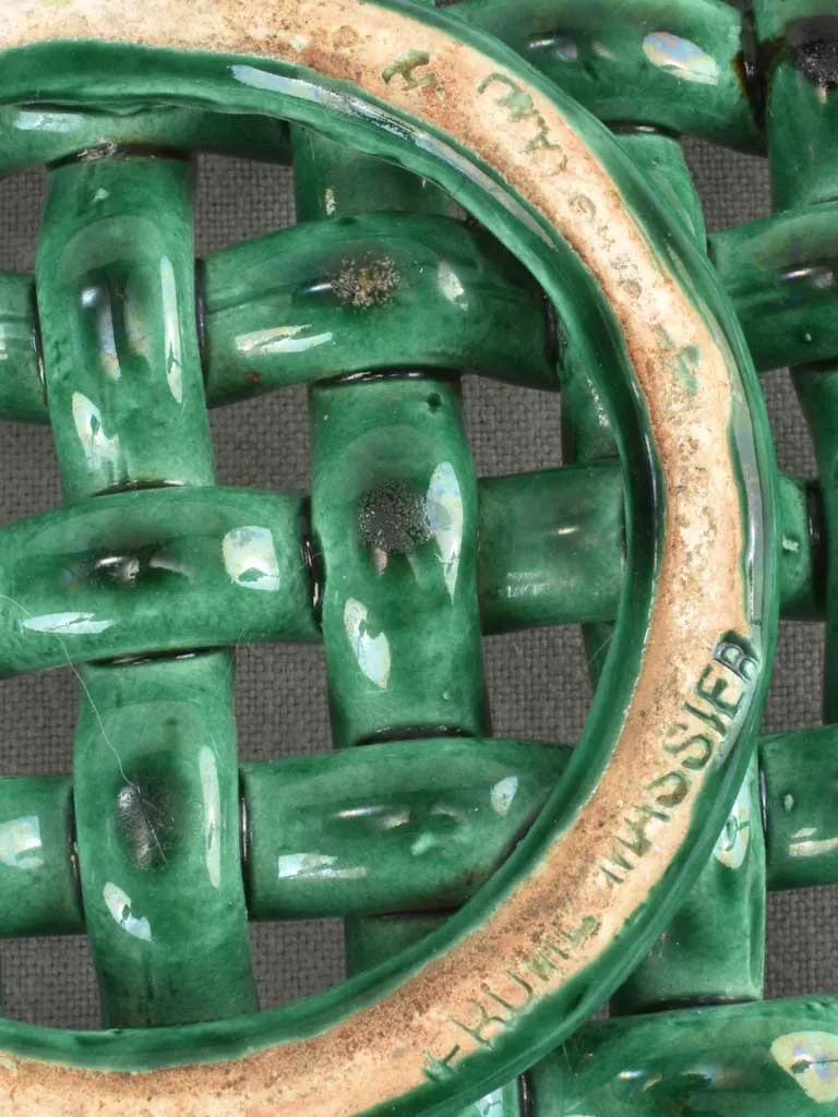 Stunning 1960s woven bowl Jerome Massier green glaze 12½"