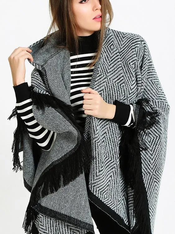 Stunning Asymmetric Tassels With Hat Cape Tops