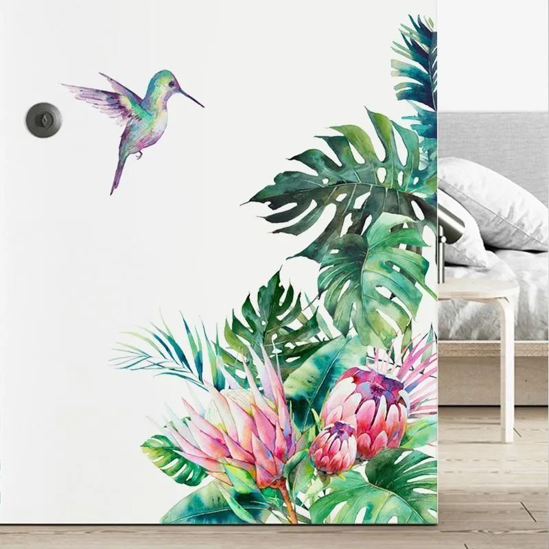 Stunning Bird And Tropical leaves flowers Wall Stickers