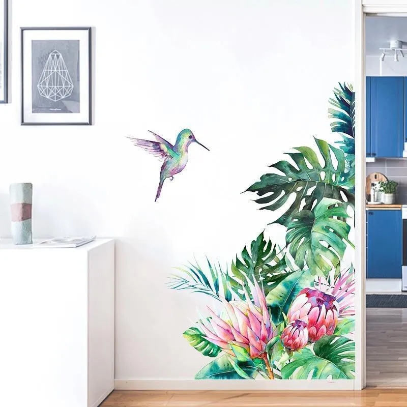 Stunning Bird And Tropical leaves flowers Wall Stickers