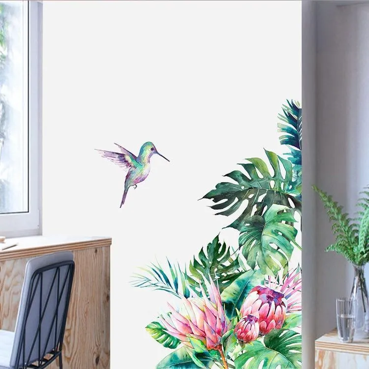 Stunning Bird And Tropical leaves flowers Wall Stickers