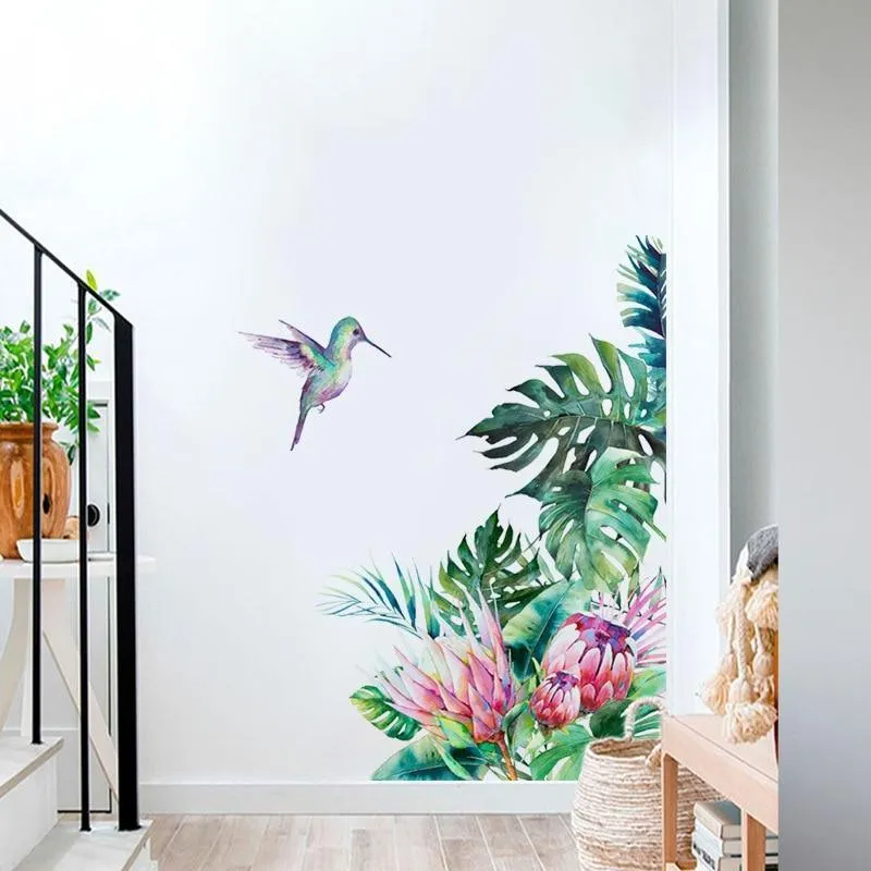 Stunning Bird And Tropical leaves flowers Wall Stickers