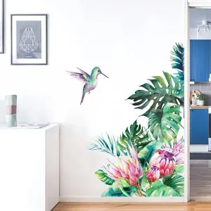 Stunning Bird And Tropical leaves flowers Wall Stickers