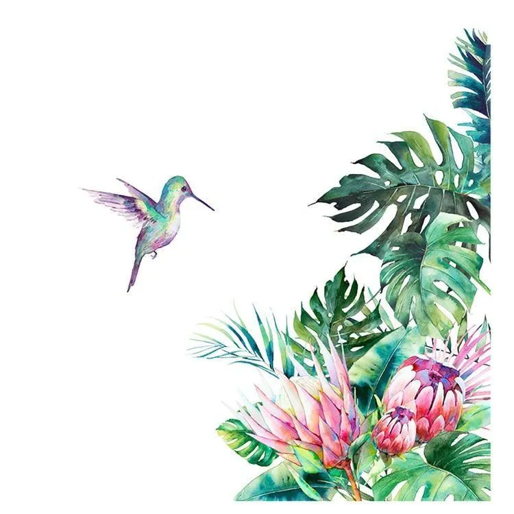 Stunning Bird And Tropical leaves flowers Wall Stickers