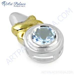 Stunning Blue Cubic Zirconia Gemstone Silver Pendant - Elegant Jewelry
