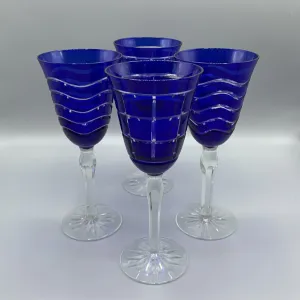 Stunning Cobalt Cut to Clear Water/Wine Goblets /hge