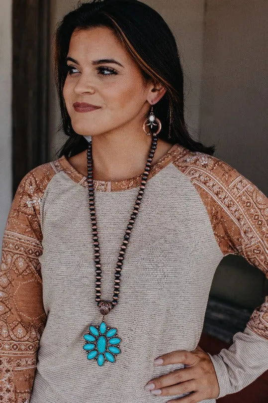Stunning Copper Turquoise Flower Necklace