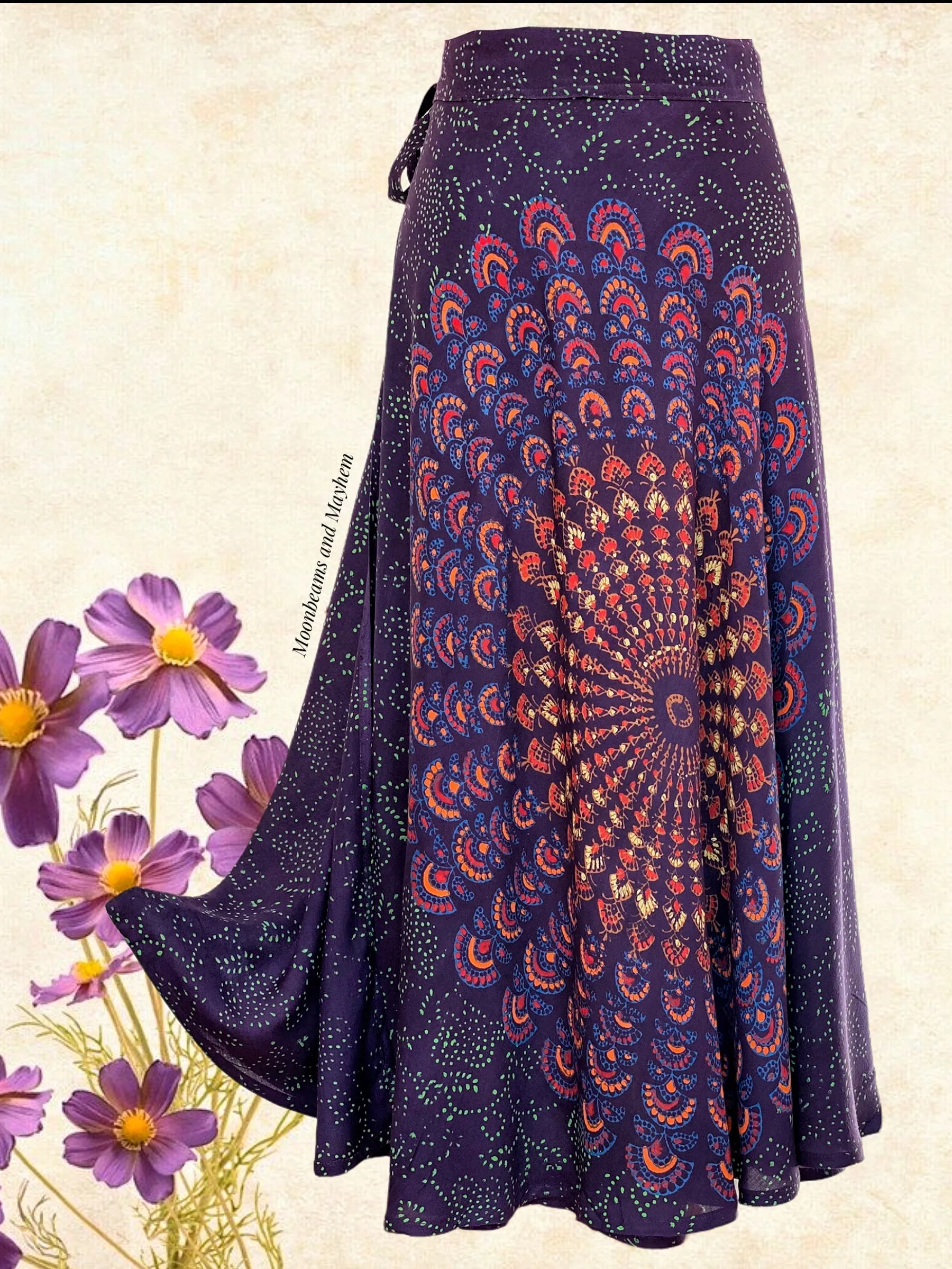 STUNNING DEEP PURPLE MANDALA STARSHINE WRAP SKIRT M / L