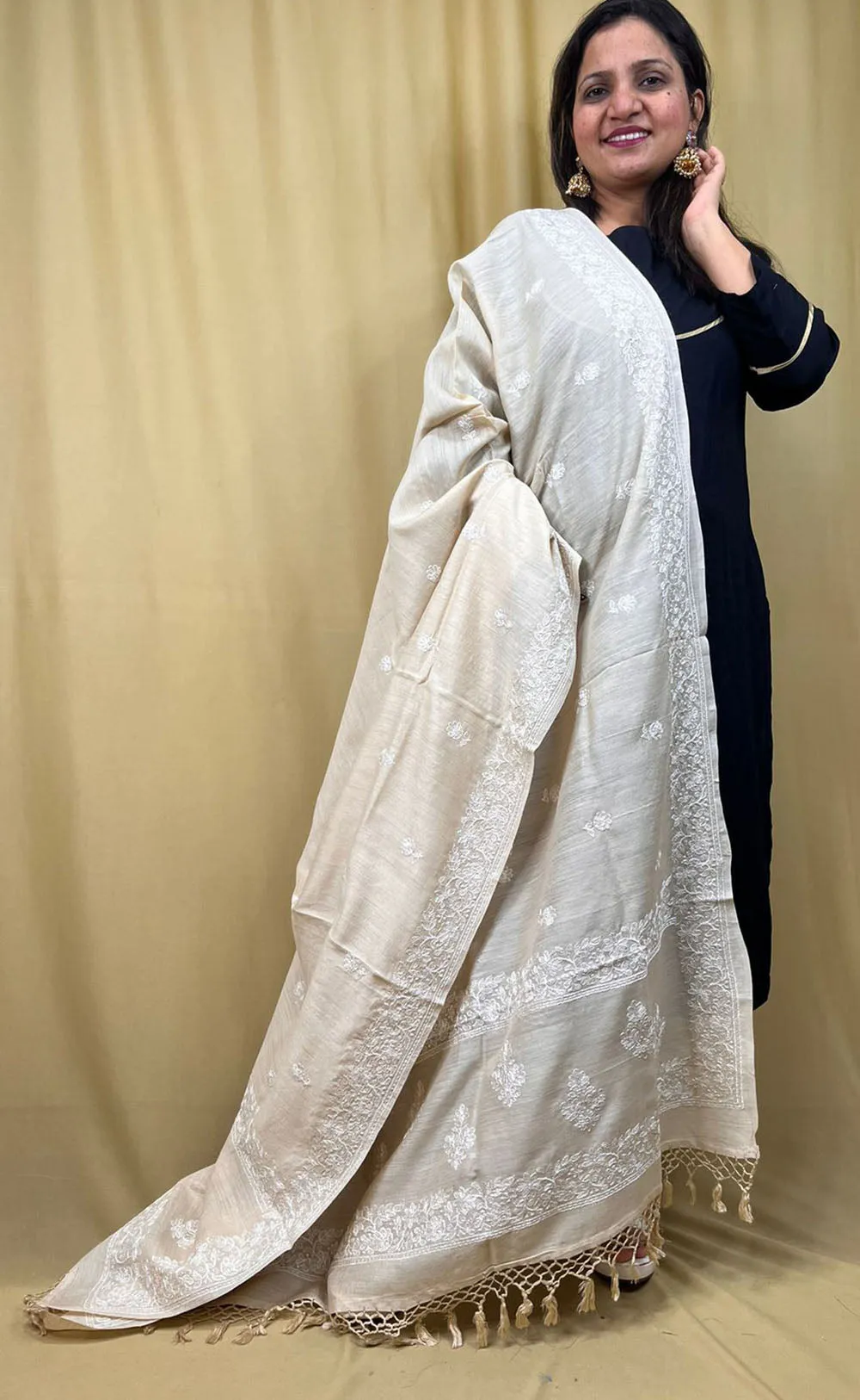 Stunning Dyeable Chikankari Moonga Silk Dupatta