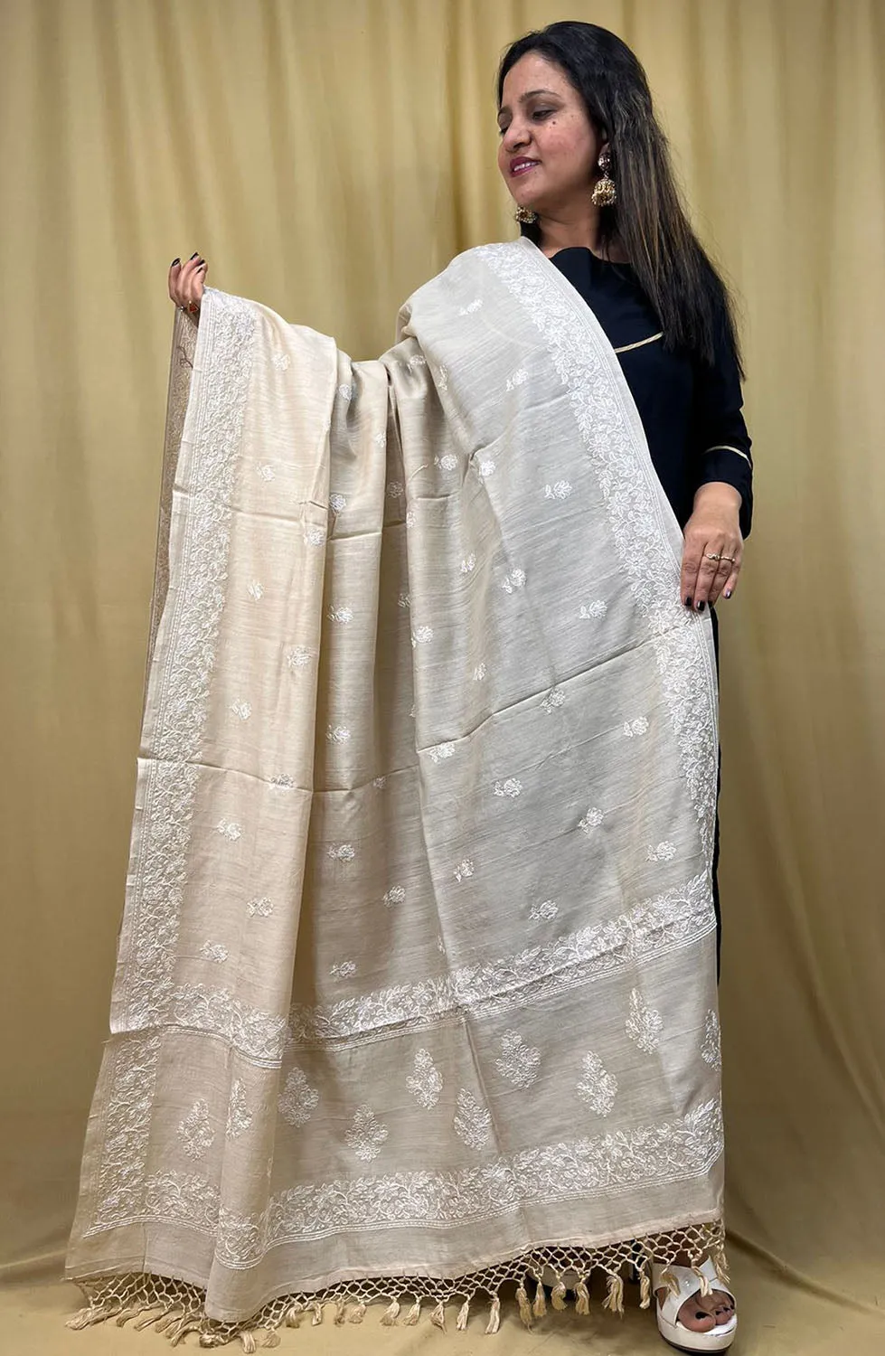 Stunning Dyeable Chikankari Moonga Silk Dupatta