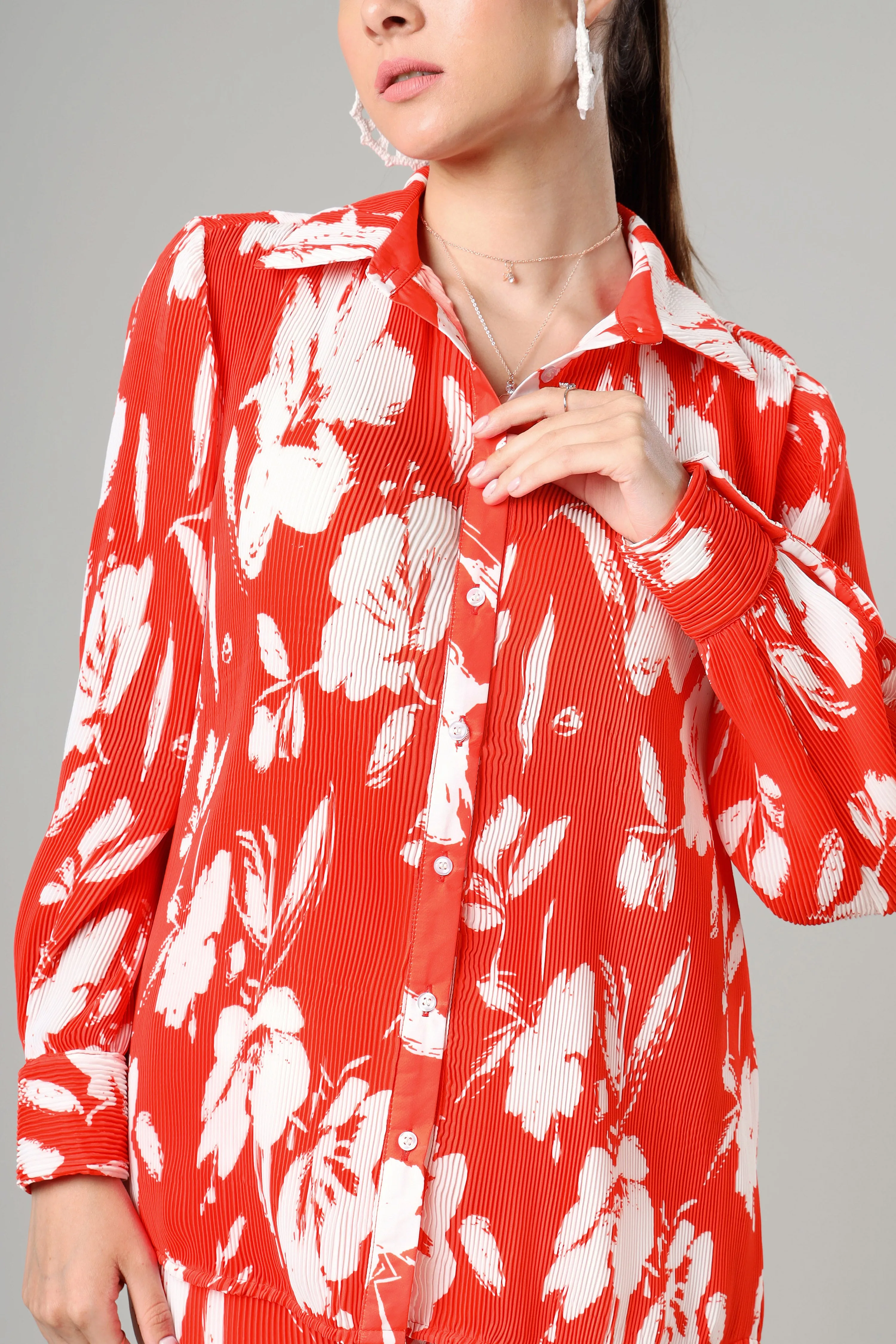 Stunning Floral Pleated Shirt For Women