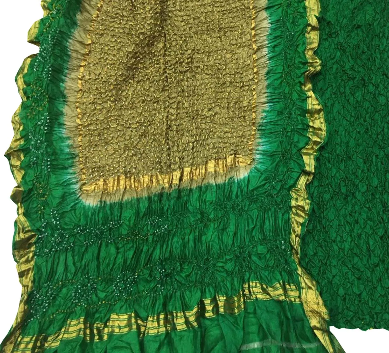 Stunning Green Bandhani Silk Suit: Unstitched Elegance