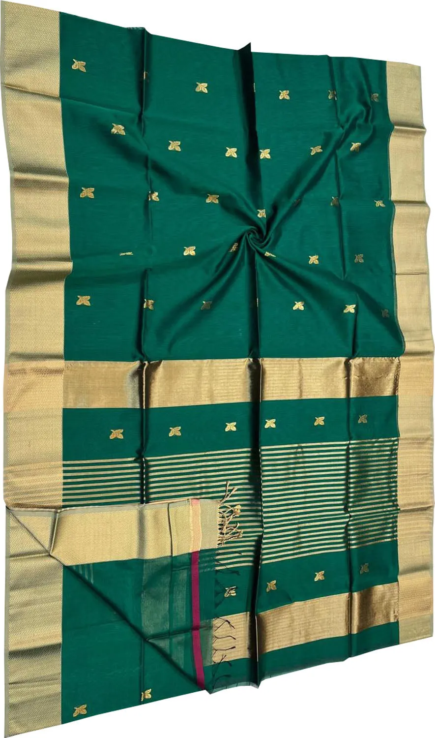 Stunning Green Maheshwari Handloom Saree - Cotton Silk