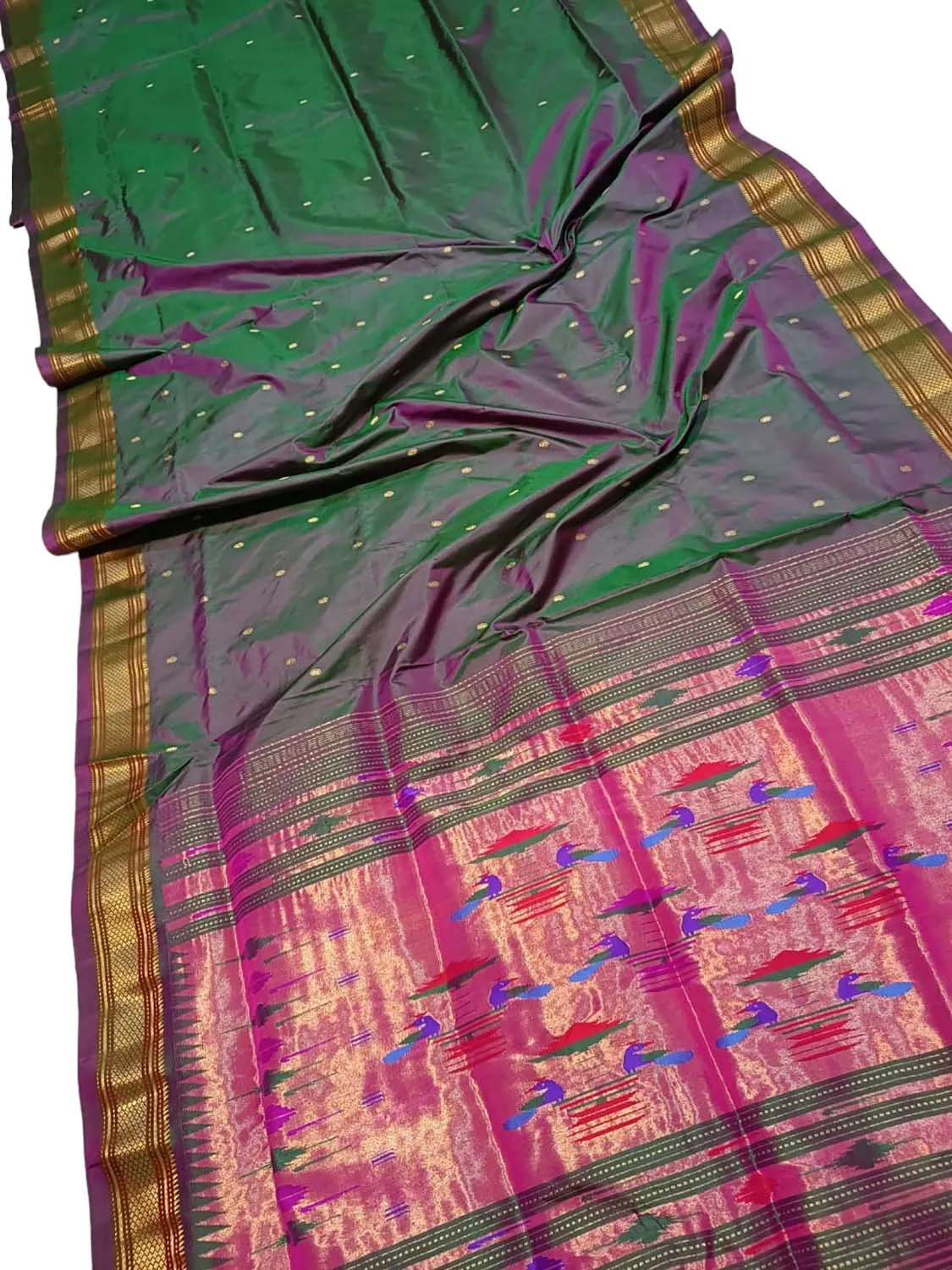 Stunning Green Paithani Silk Saree - Handloom Perfection