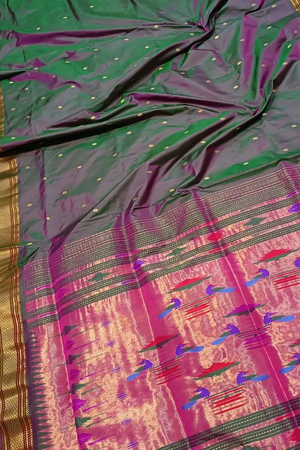 Stunning Green Paithani Silk Saree - Handloom Perfection