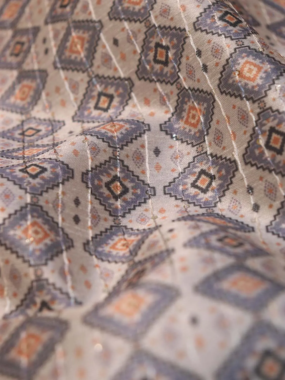 Stunning Grey Tussar Silk Fabric - Digital Print (1 Mtr)