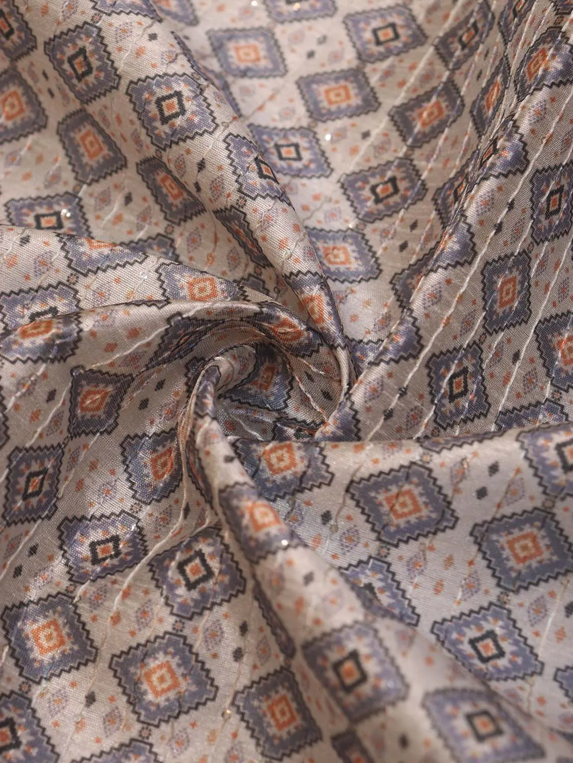 Stunning Grey Tussar Silk Fabric - Digital Print (1 Mtr)