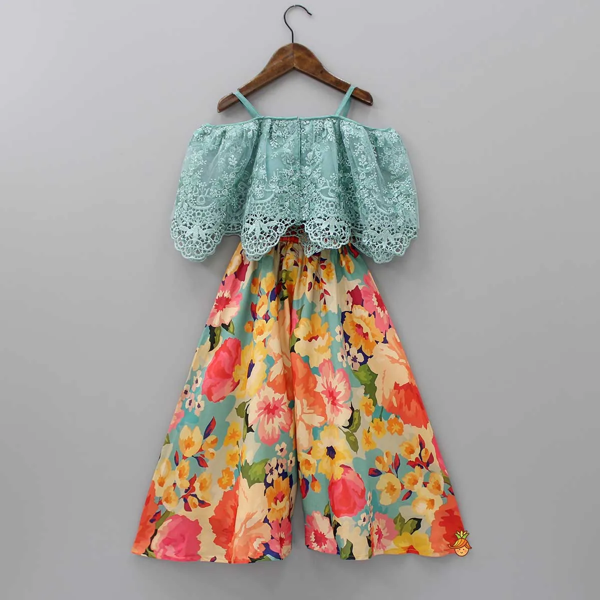 Stunning Lace Work Top With Printed Palazzo
