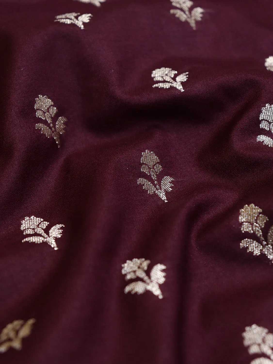 Stunning Maroon Banarasi Silk Fabric - 1 Mtr Length