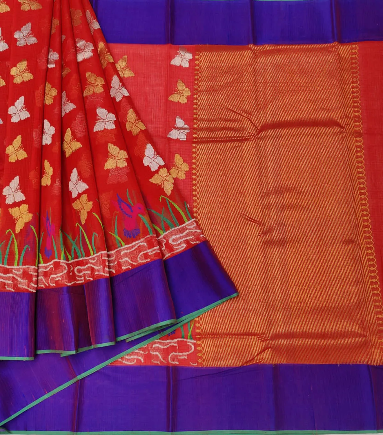 Stunning Orange Kota Doria Zari Saree - Handloom Perfection