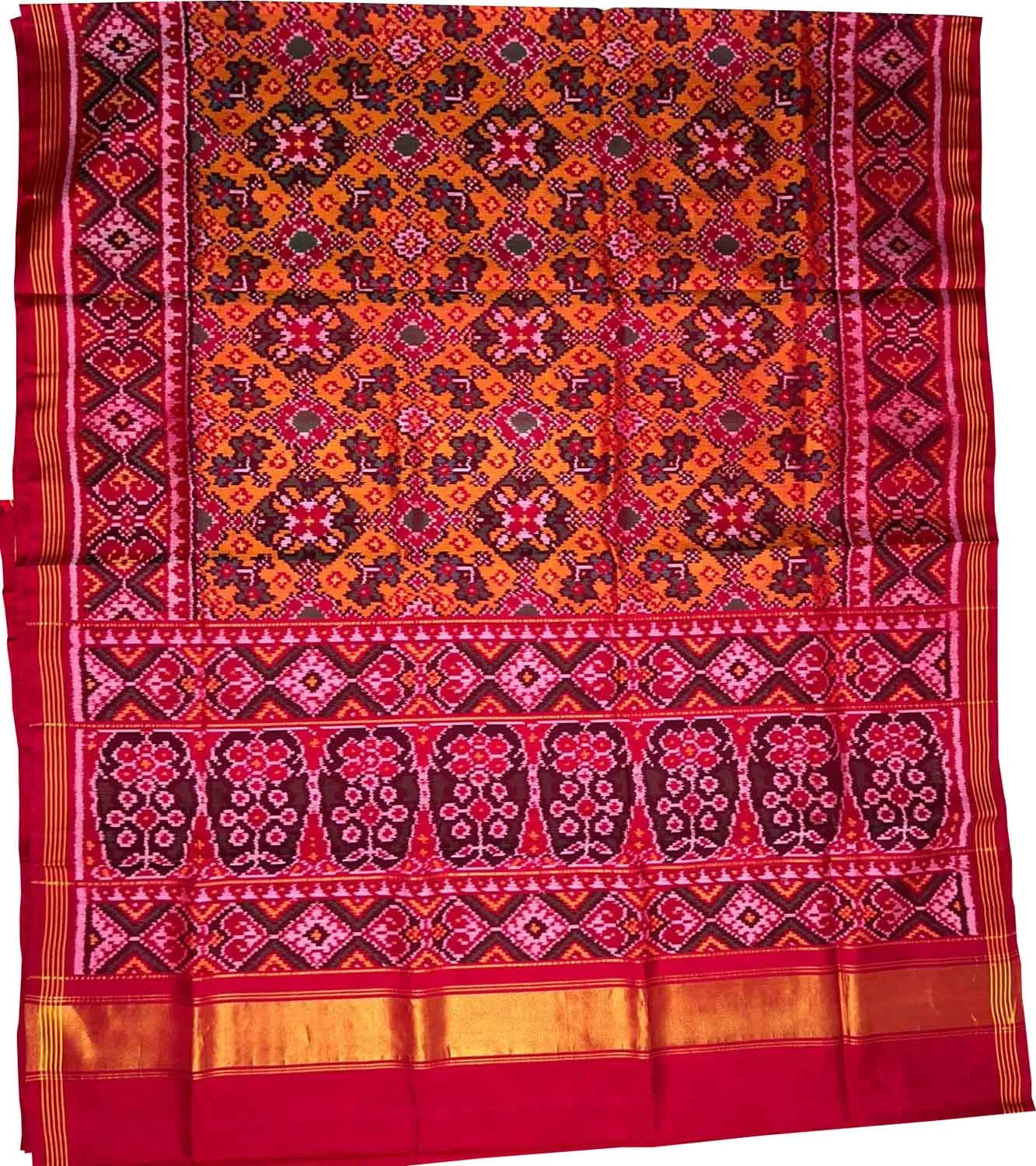 Stunning Orange Semi Patan Patola Silk Saree - Handloom