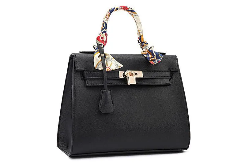 Stunning Padlock Birkin Inspired With Scarf - Black