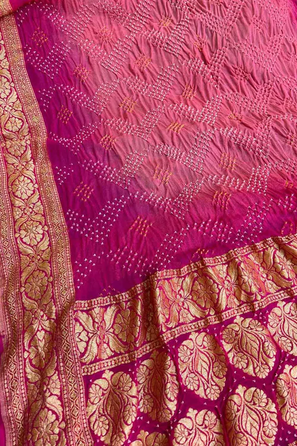 Stunning Pink Banarasi Bandhani Georgette Neemzari Dupatta