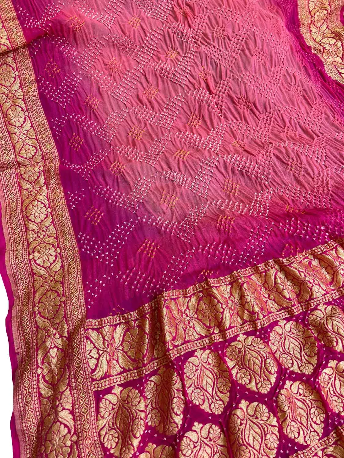 Stunning Pink Banarasi Bandhani Georgette Neemzari Dupatta