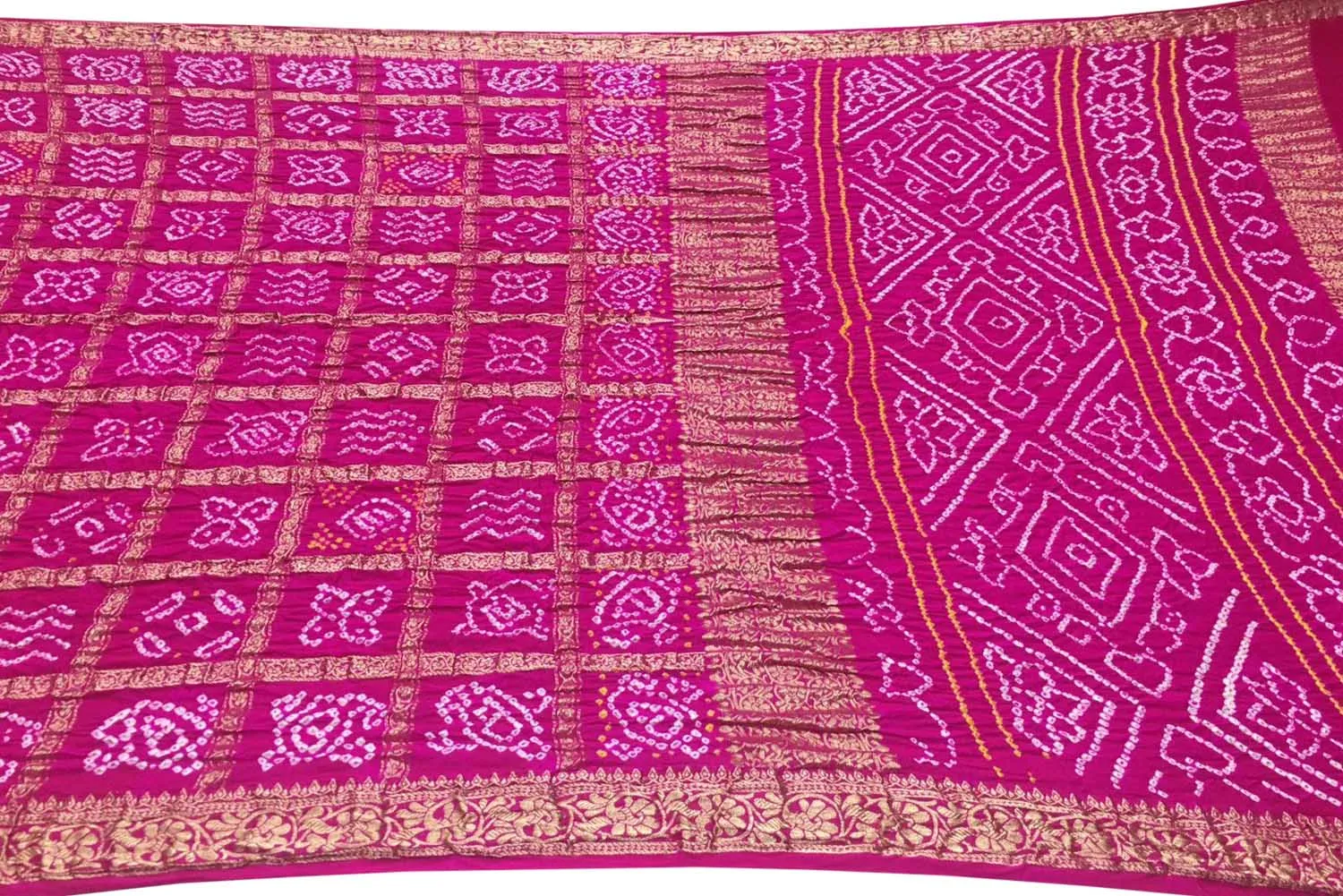 Stunning Pink Bandhani Gajji Silk Gharchola Saree