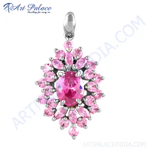 Stunning Pink Cubic Zirconia Gemstone Silver Pendant - Elegant Jewelry