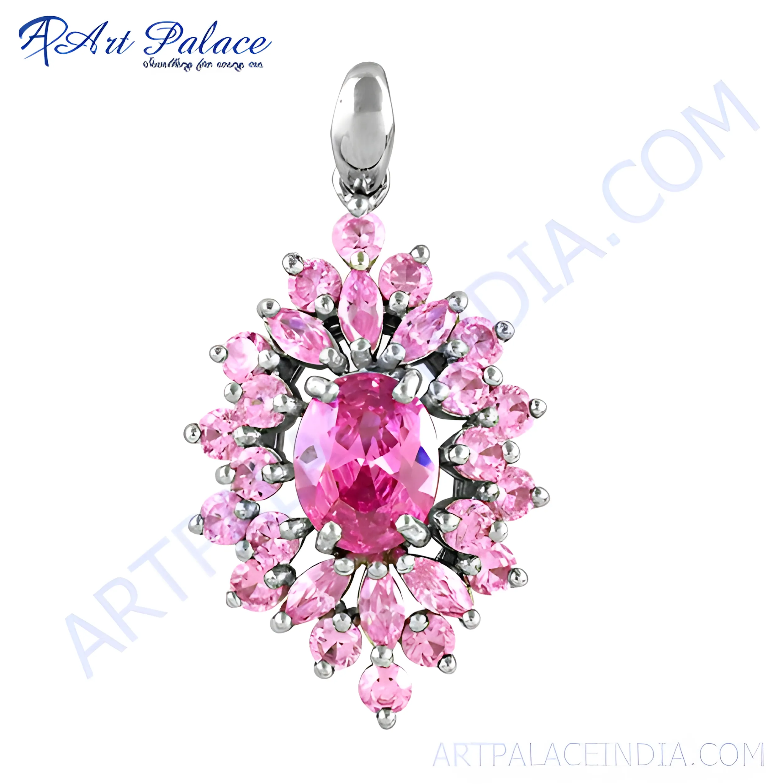Stunning Pink Cubic Zirconia Gemstone Silver Pendant - Elegant Jewelry
