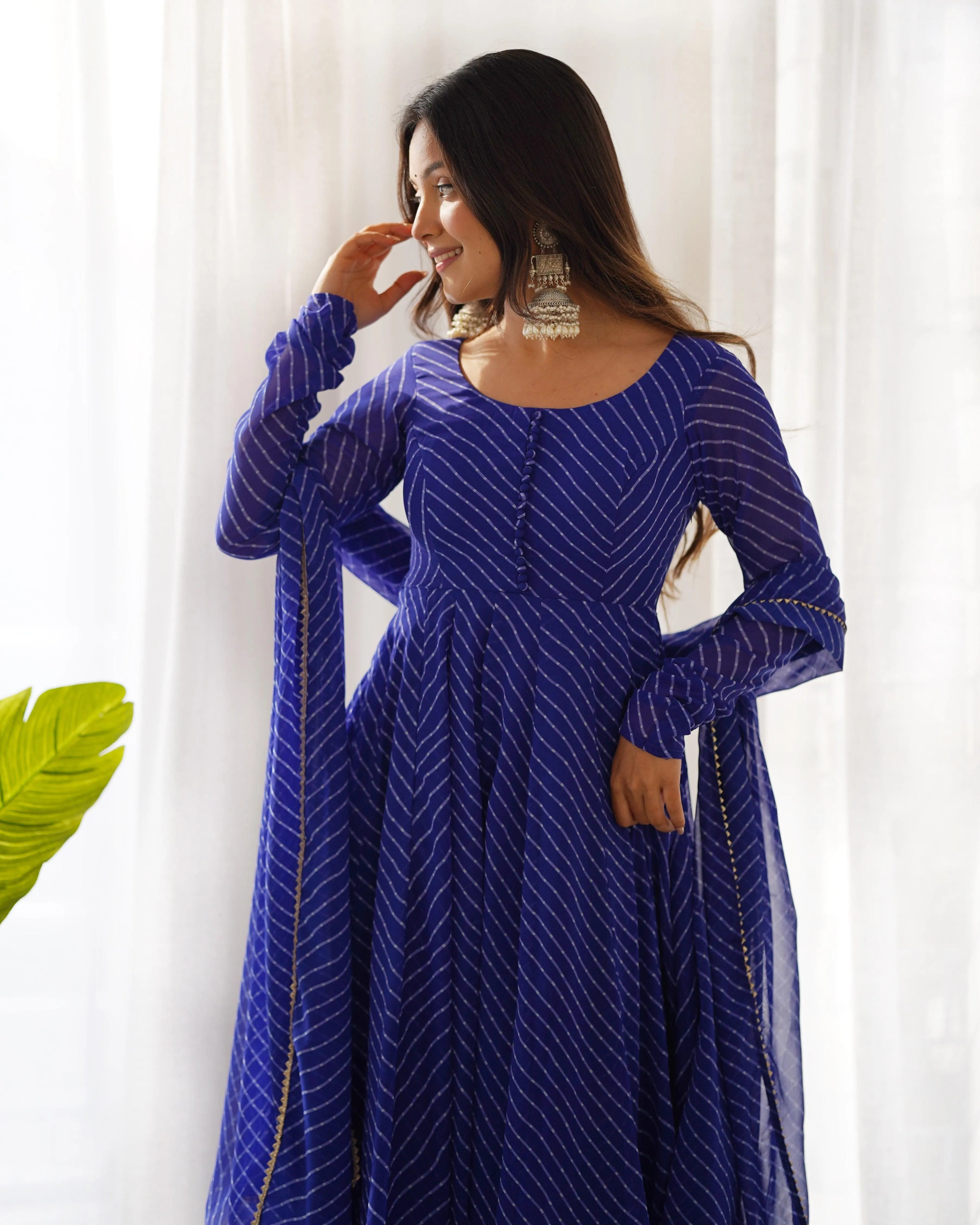 Stunning Pure Faux Georgette Fully Stitched Anarkali Pant Suit