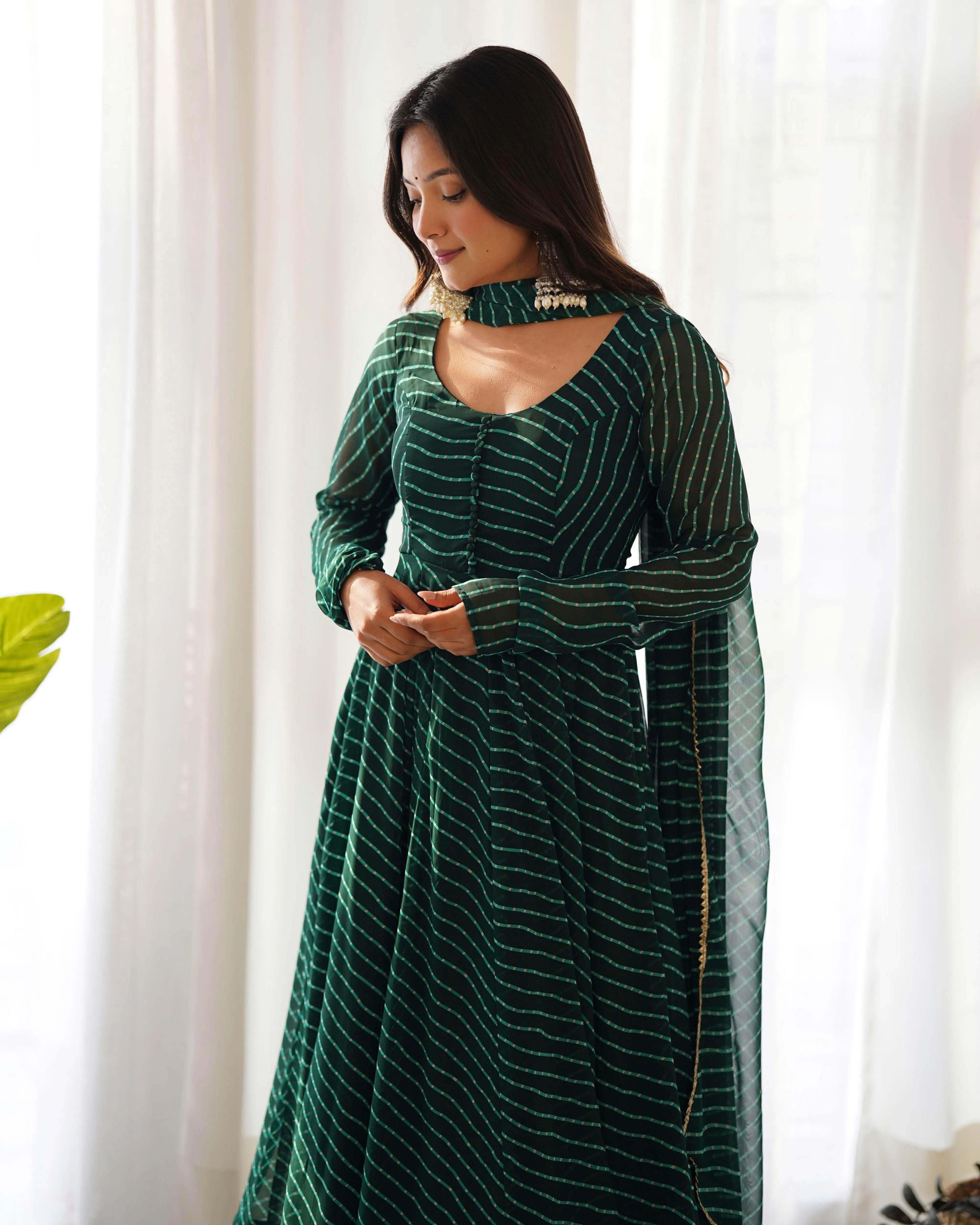 Stunning Pure Faux Georgette Fully Stitched Anarkali Pant Suit