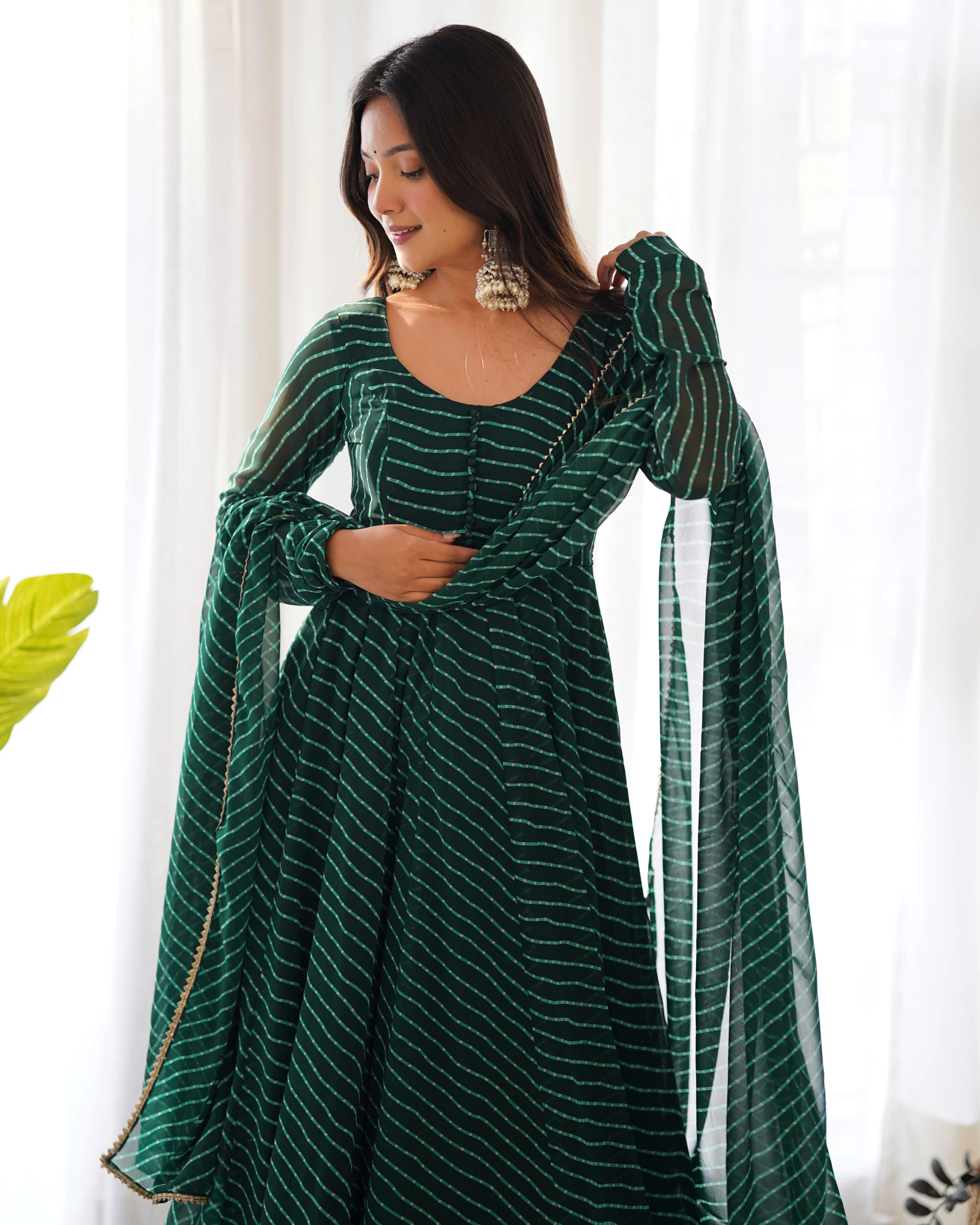 Stunning Pure Faux Georgette Fully Stitched Anarkali Pant Suit
