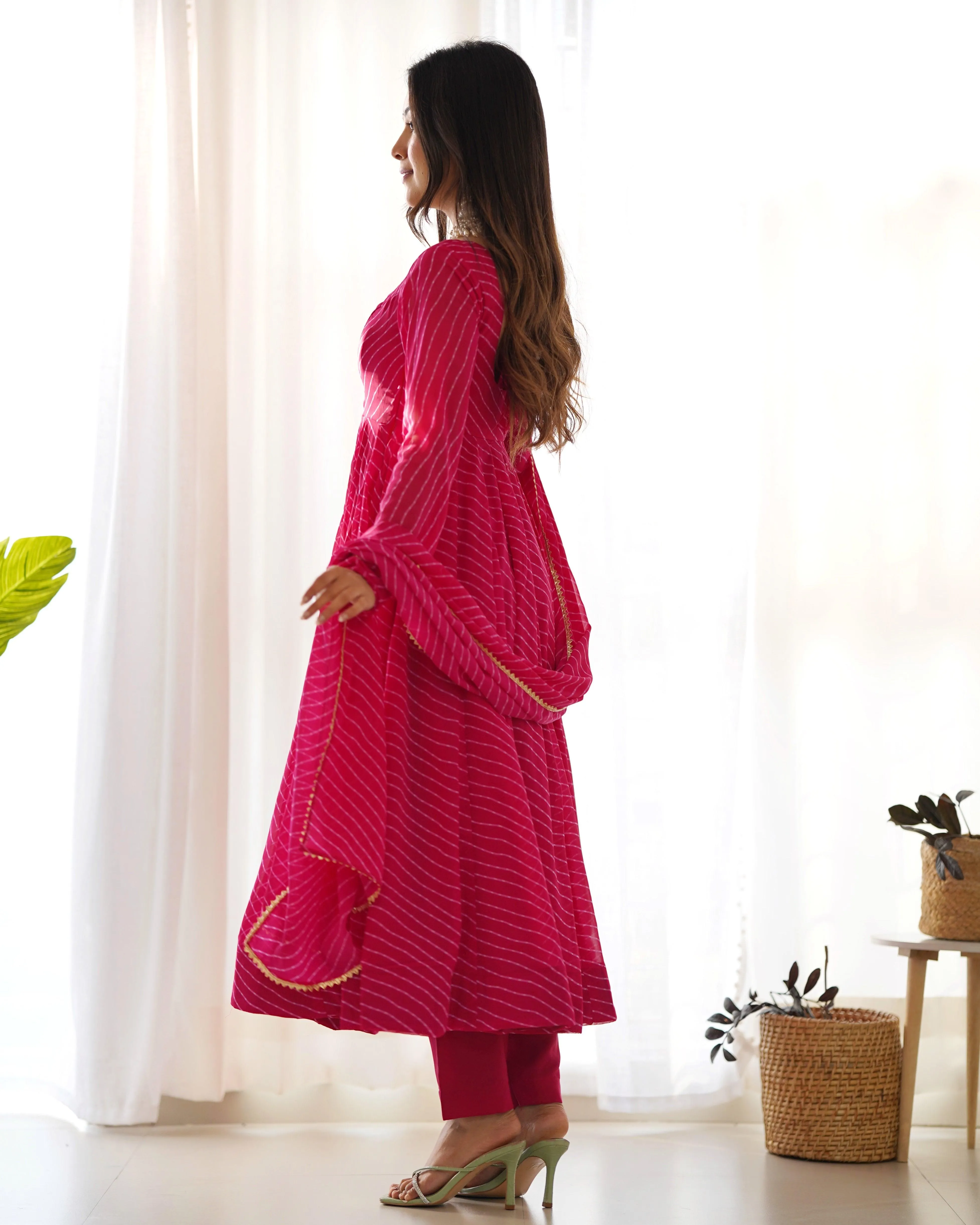 Stunning Pure Faux Georgette Fully Stitched Anarkali Pant Suit
