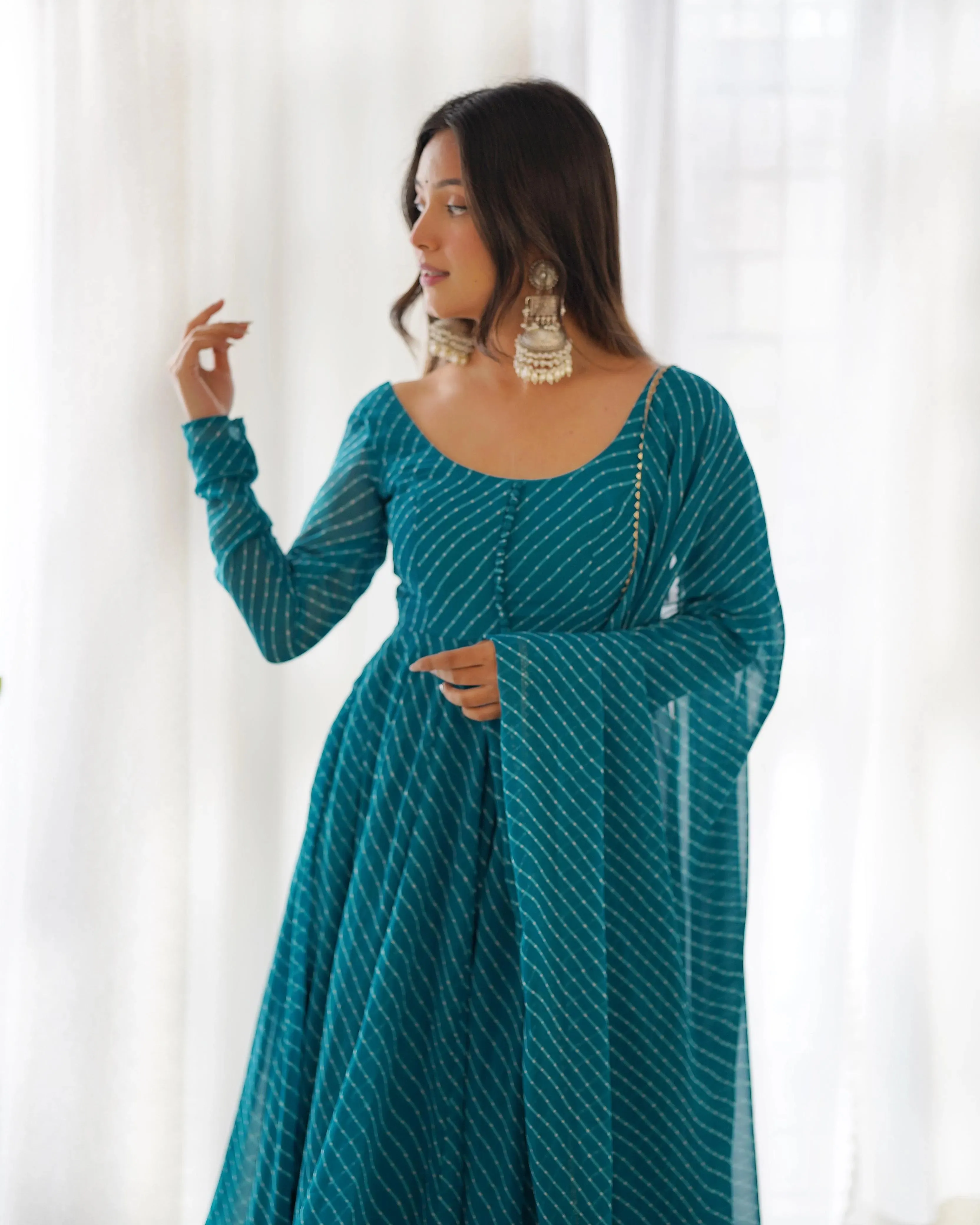 Stunning Pure Faux Georgette Fully Stitched Anarkali Pant Suit