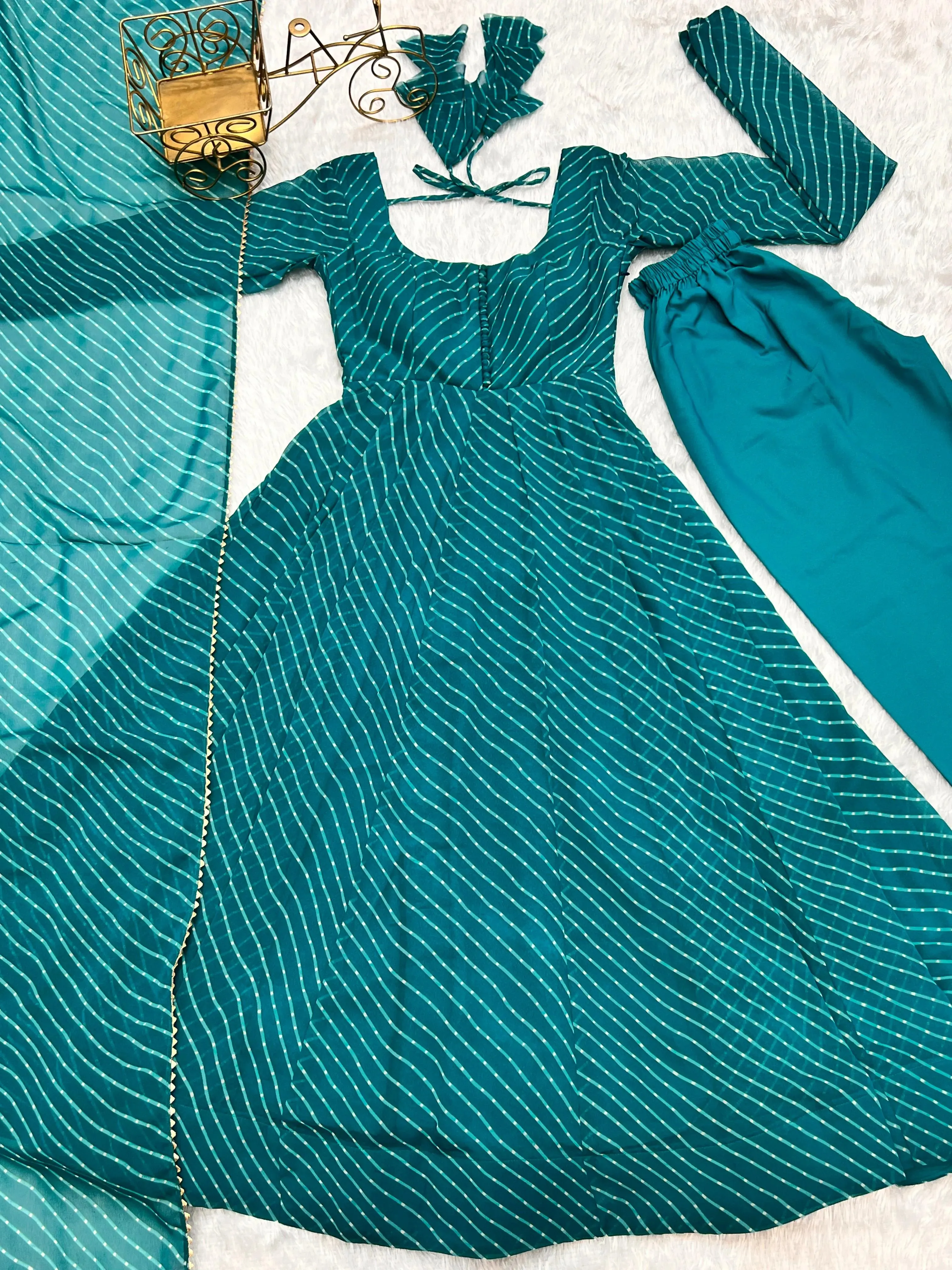 Stunning Pure Faux Georgette Fully Stitched Anarkali Pant Suit