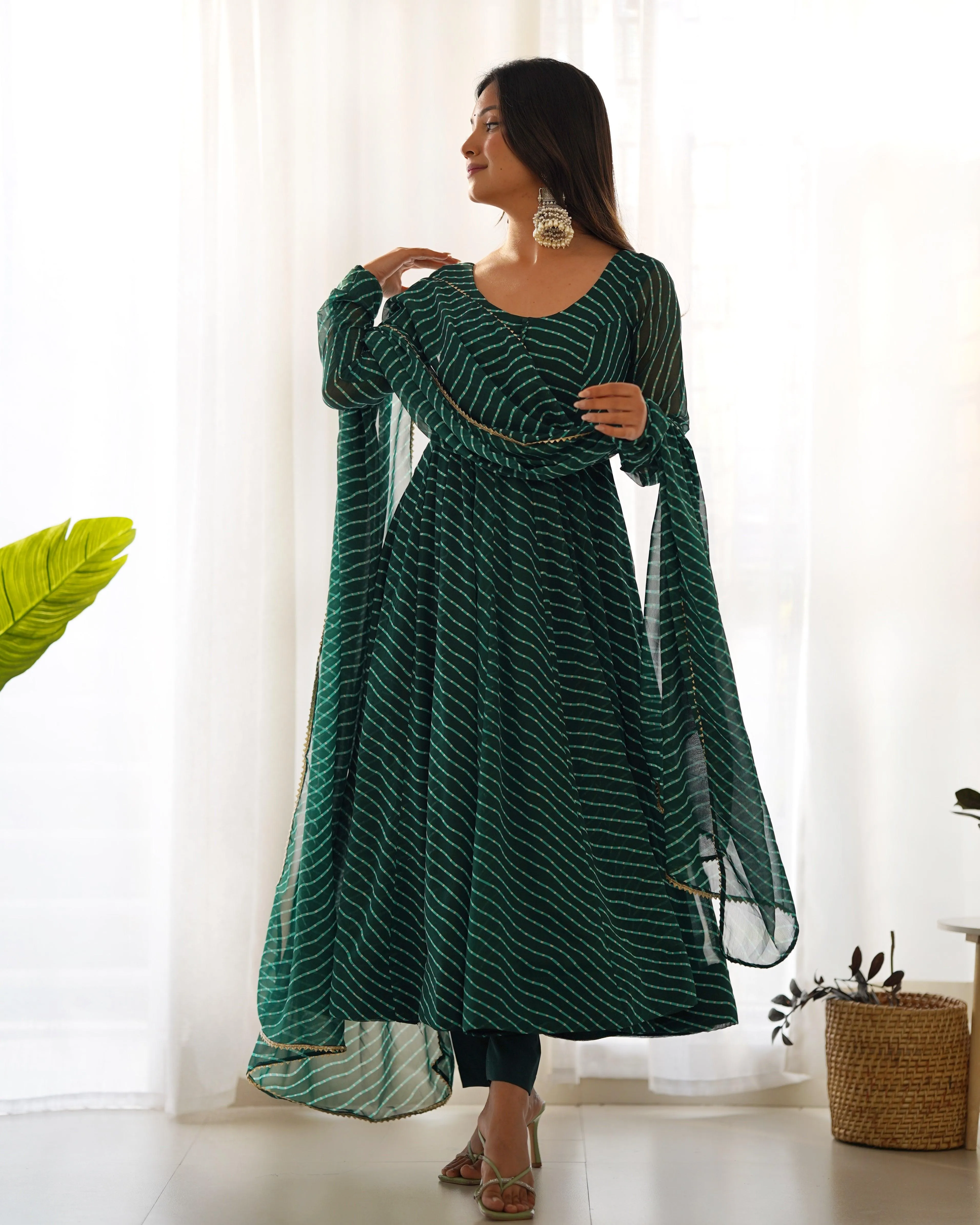 Stunning Pure Faux Georgette Fully Stitched Anarkali Pant Suit