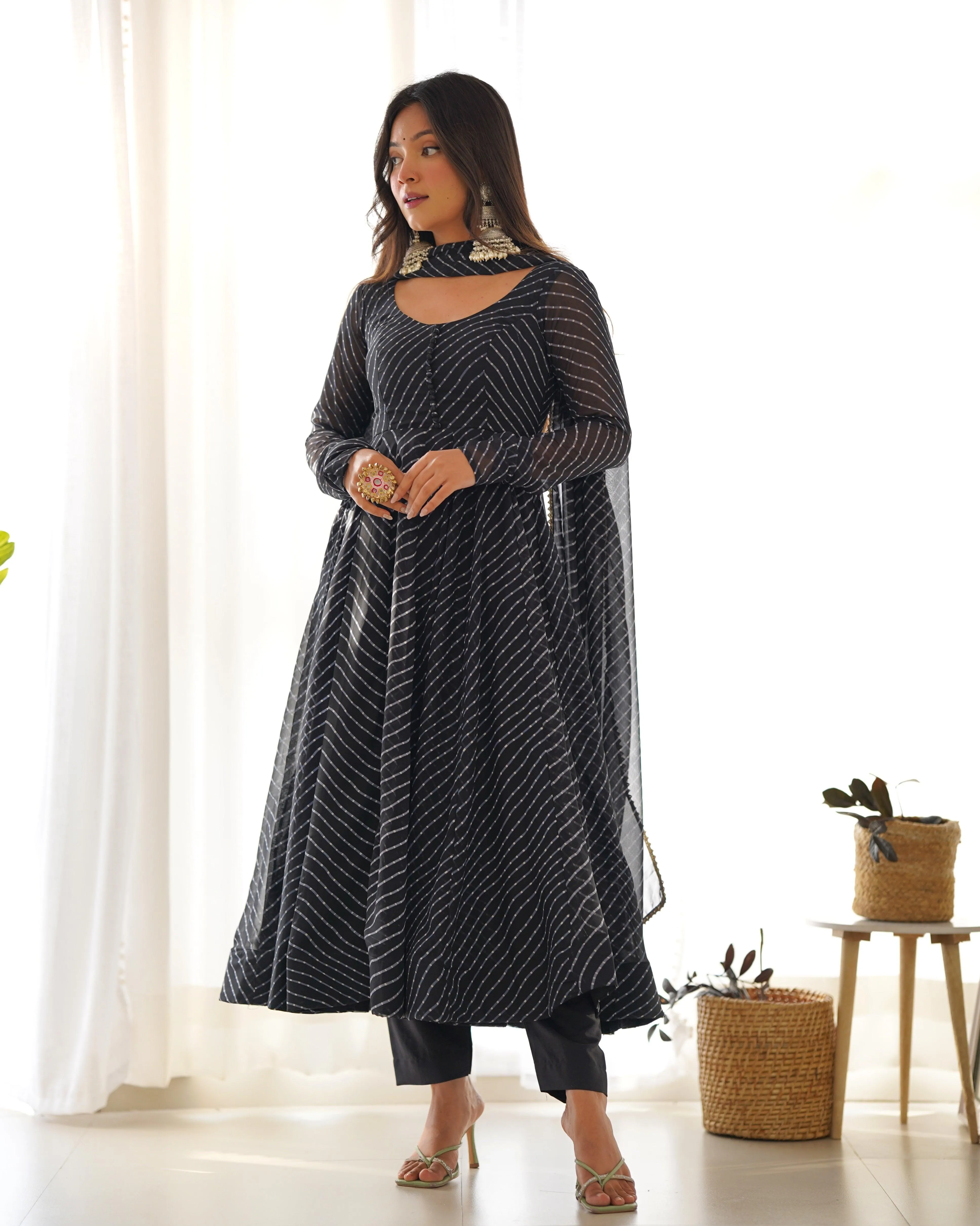 Stunning Pure Faux Georgette Fully Stitched Anarkali Pant Suit