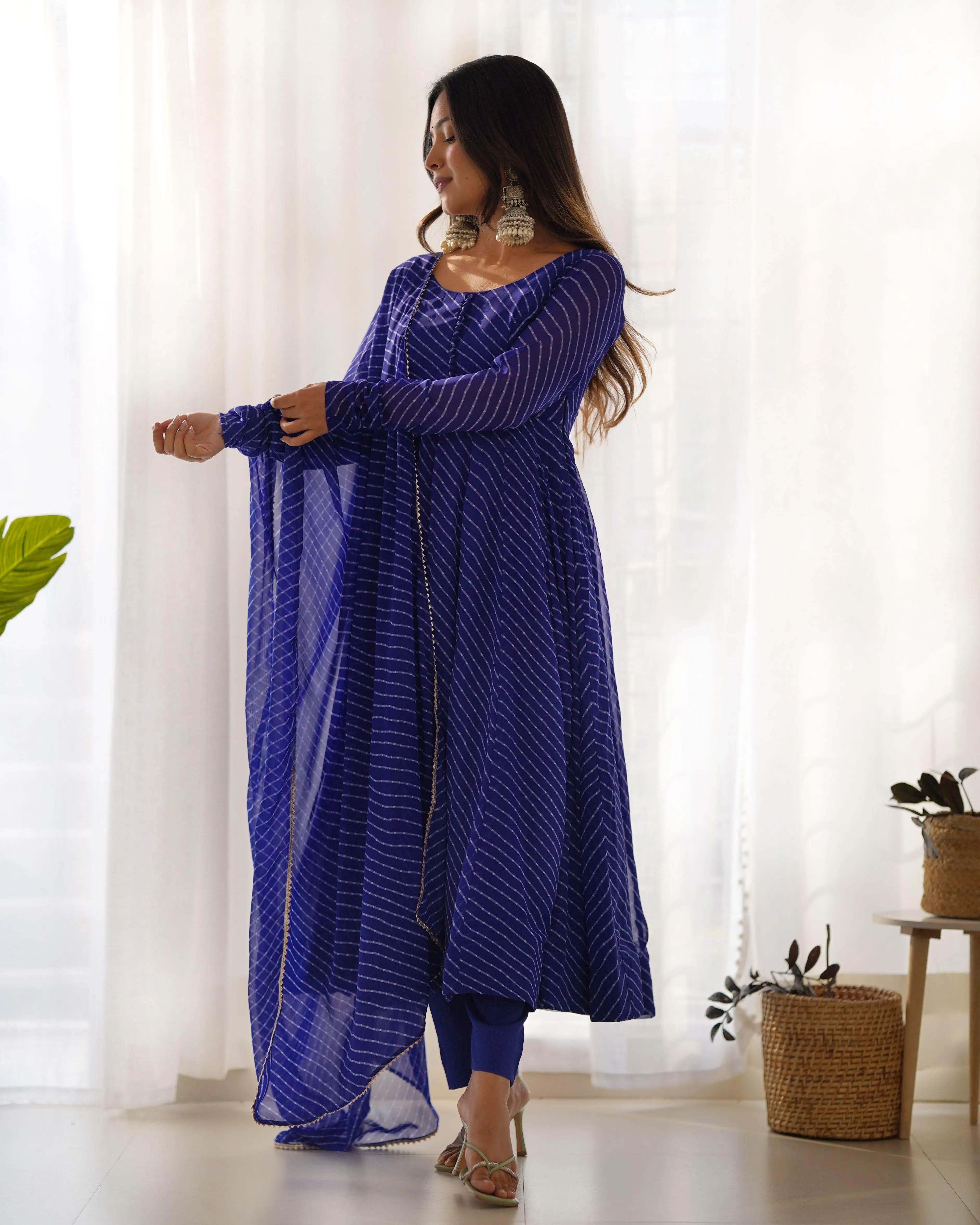 Stunning Pure Faux Georgette Fully Stitched Anarkali Pant Suit